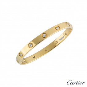 Cartier Yellow Gold Full Diamond Love Bracelet Size 18 B6040518